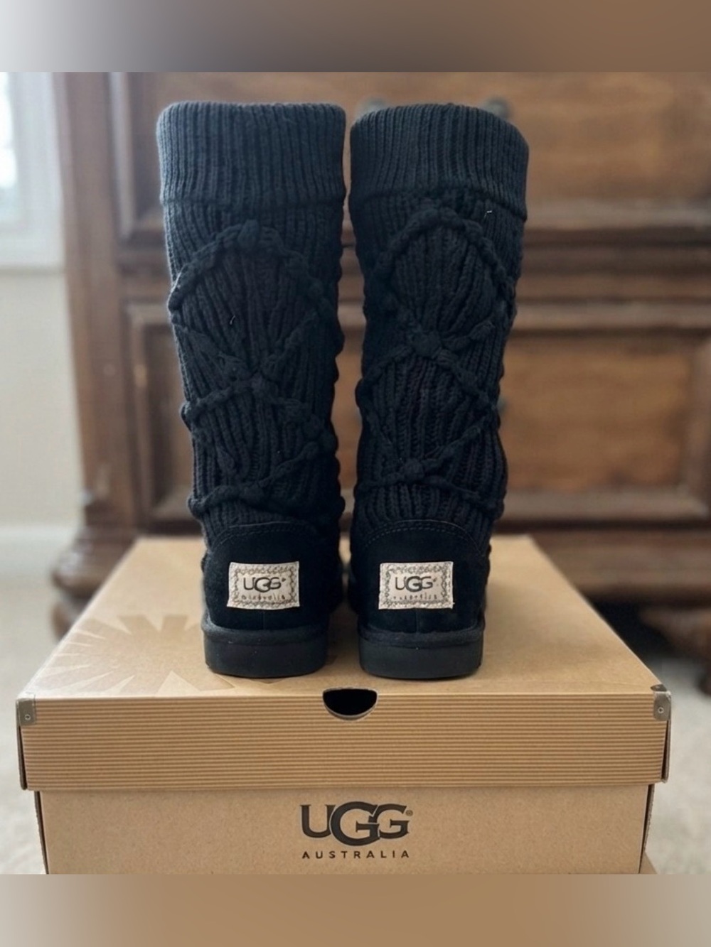 UGG Black Knit Cozy Mid-Calf Boot, New Condition